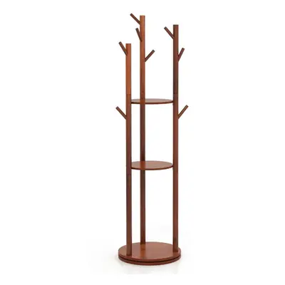 360 Rotating Rotary Coat Rack Standing Wooden Coat Tree with Shelves