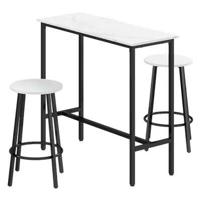 HOMCOM Piece Bar Table Set for with Stools Steel Frame Footrest White