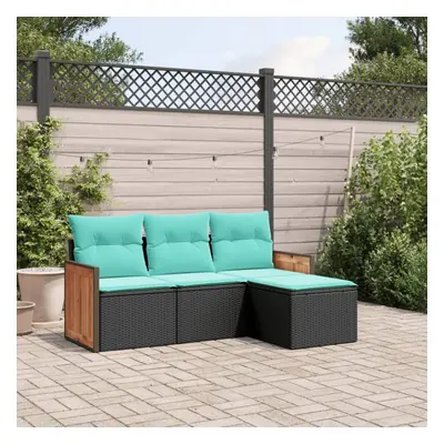 vidaXL Piece Patio Sofa Set with Cushions Black Poly Rattan