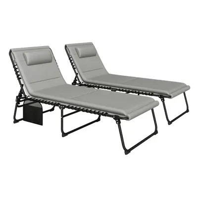 Outsunny Folding Sun Loungers Set of 2, Reclining Sun Bed, Light Grey