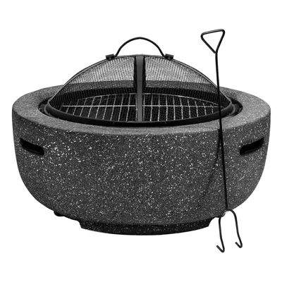 Round MgO Fire Pit with BBQ Grill, Ã60cm, Safety Mesh Screen - Dark Grey - DG189