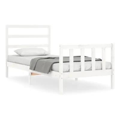 vidaXL Bed Frame Platform Bed with Headboard White Small Single Solid Wood