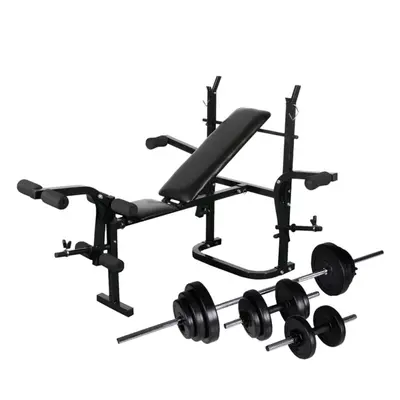 vidaXL Weight Bench with Weight Rack Barbell and Dumbbell Set 30.5kg Fitness