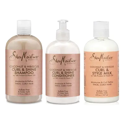 Shea Moisture Coconut Hibiscus Curl & Shine Shampoo, Conditioner And Style Milk (Set Of 3)