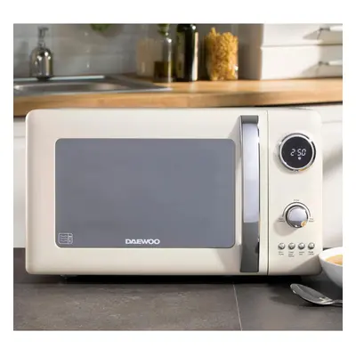 DAEWOO KENSINGTON Small Microwave Retro Cream 20L 800W DIGITAL Creamy Coloured Vintage Short Mic