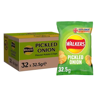 Walkers Crisps Pickled Onion Crisps Box, 32.5 g (Case of 32)