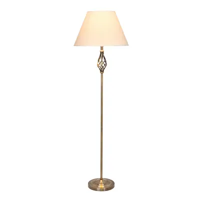 Kingswood Barley Twist Floor Lamp - Antique Brass with Cream Shade