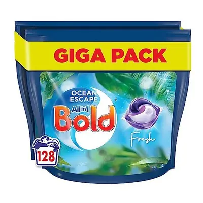 Bold All-in-1 PODS Washing Liquid Laundry Detergent Tablets / Capsules, Washes (64 x 2), Ocean E