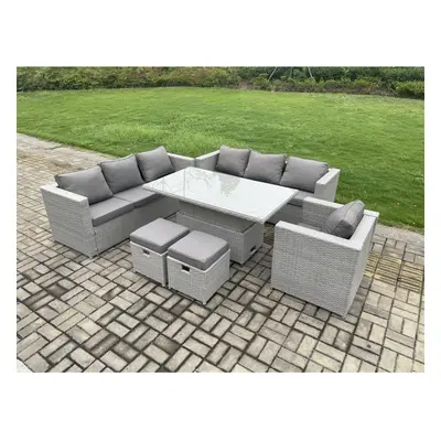 Fimous Seater Outdoor PE Rattan Garden Funiture Set Adjustable Rising Lifting Table Sofa Dining 