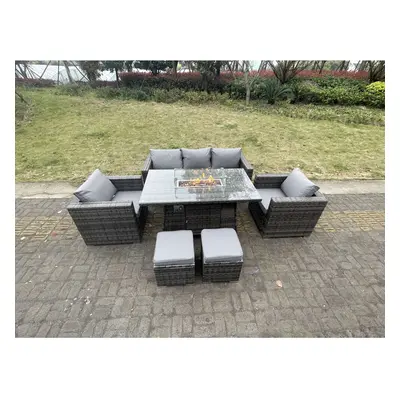 Fimous Outdoor PE Rattan Garden Furniture Gas Fire Pit Dining Table Lounge Sofa