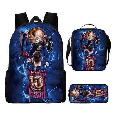 (11) 3pcs football star Lionel Messi backpack student school bag travel bag