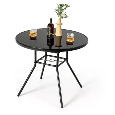 Outdoor Dining Table Patio Round Tempered Glass Table with 35mm Umbrella Hole