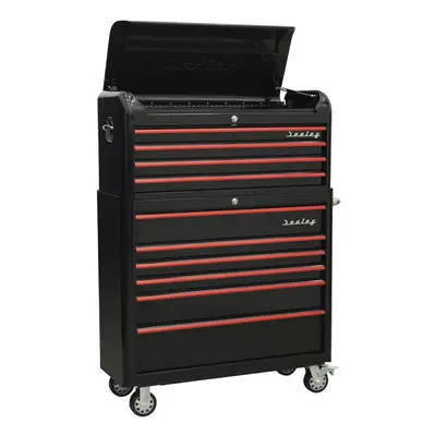 Sealey Premier™ Retro Style Wide Topchest & Rollcab Combination Drawer - Black with Red Anodised