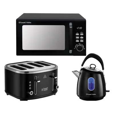 Russell Hobbs Stylevia Black Kettle, Slice Toaster & Microwave Set