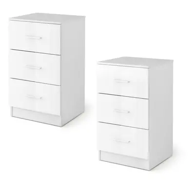 2Pcs 3-Drawer Chest Storage Cabinet Dresser Night Stand Organizer White