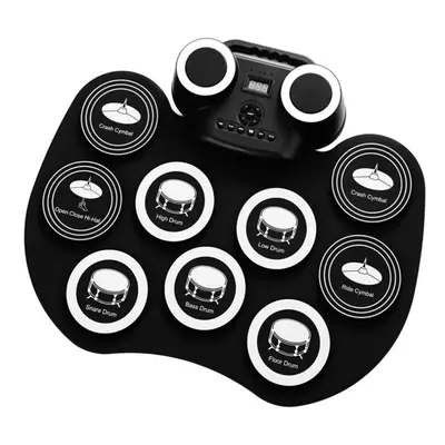 (Black White) Portable Hand Roll Electronic Drum Flash Bluetooth Drum Set with Built-in Lithium 