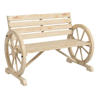 Outsunny Seater Garden Bench w/ Wooden Cart Wagon Wheel Natural