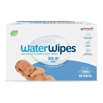 (WaterWipes Plastic-Free Original Baby Wipes, Count (18 packs), 99.9% Water Based Wipes, Unscent