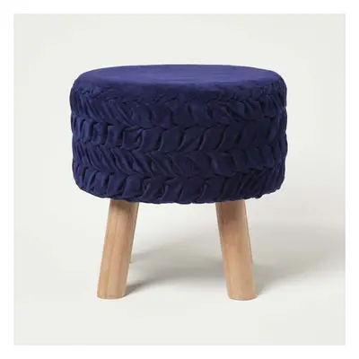 (Blue) Lyla Pleated Velvet Footstool, cm Tall