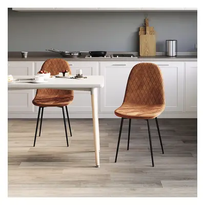 (Orange, 2) Luton Velvet Dining Chair Set Kitchen Room Home