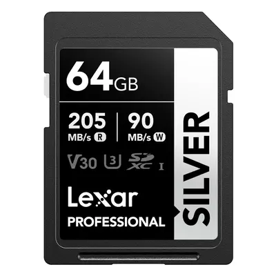 64GB SD Card SILVER, Up to 205MB/s Read, 90MB/s Write, SDXC UHS-I Memory Card, Class 10, U3, V30