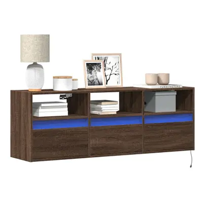 vidaXL TV Wall Cabinet with LED Lights Brown Oak 130x31x45 cm