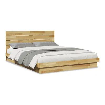 (140 x cm) vidaXL Bed Frame with Headboard without Mattress 200x200 cm Solid Wood Oak