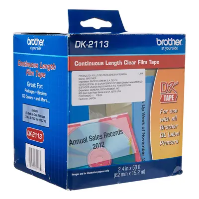 Brother Genuine DK2113 Continuous Length Black on Clear Film Tape for Brother QL Label Printers 