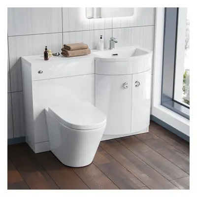 1100 mm Right Hand Side Sink White Combination Vanity Unit With Rimless Toilet