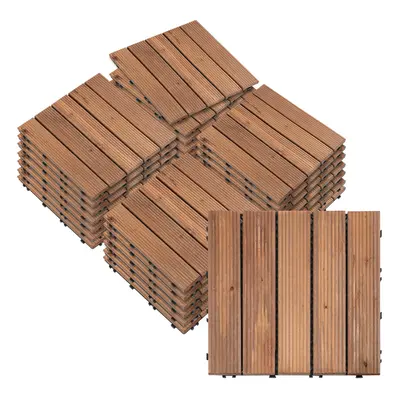 Outsunny 27pc Floor Tiles Interlocking Solid Wood DIY Deck Tiles Outdoor Brown