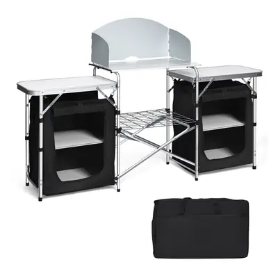 2-Tier Camping Foldable Aluminum Grill Table Portable Cook Station