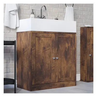 (Under Sink Cabinet - Rustic Brown) Under Sink Cupboard Mirror Unit WC Paper Dispenser