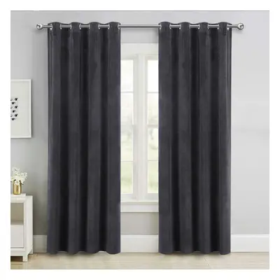 (Charcoal, 90" x 90" (228cm x 228cm)) Thick Velvet Curtains Pair Thermal Eyelet Ring Top