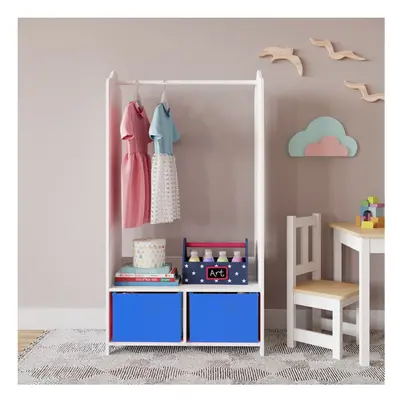 (Dark Blue) MDF Wooden Hanging Clothes Rail Wardrobe Storage