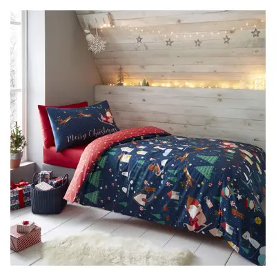 Catherine Lansfield Santa's Wonderland Glow In The Dark King Duvet Set Navy Festive