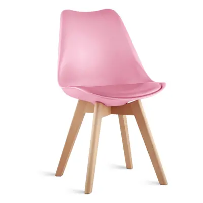 (Pink) MOF Tulip Style Dining Chair with Comfortable Pad Seat & Solid Beech Wooden Legs for Dini