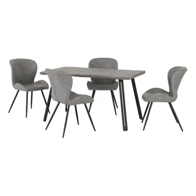 Quebec Dining Set Concrete Effect Wave Edge with Grey Faux Leather Chairs