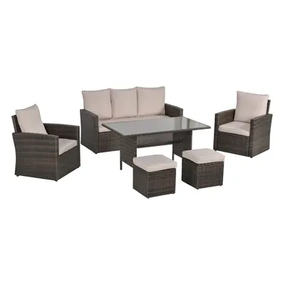 Outsunny PCS Outdoor Rattan Sofa Furniture Sets with Footstool Cushions Brown