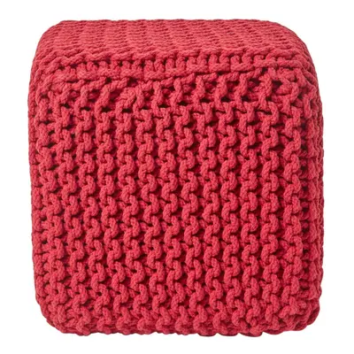 (Red) Knitted Cotton Cube Footstool x x cm