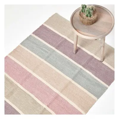 (110 x cm, Blue Beige) Cotton Chenille Striped Rug