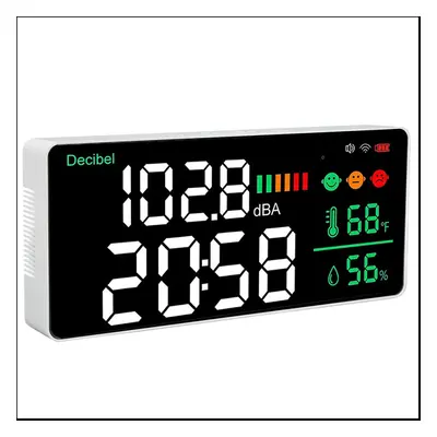 4-In-1 Decibel Meter, WiFi Sound Level Meter Digital Clock Temperature Humidity Meter, 30-130DBA