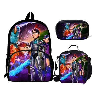 (c3pcs) 3pcs/set School Backpack For Teen Girls&boys School Backpack Cartoon Trollhunters