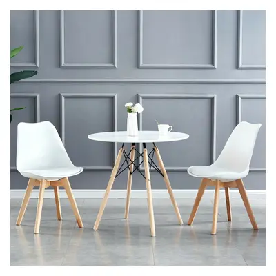 (White, 2) MCC Dining Chairs with Wooden Legs Soft Cushion Pad Stylish DELUXE Retro EVA