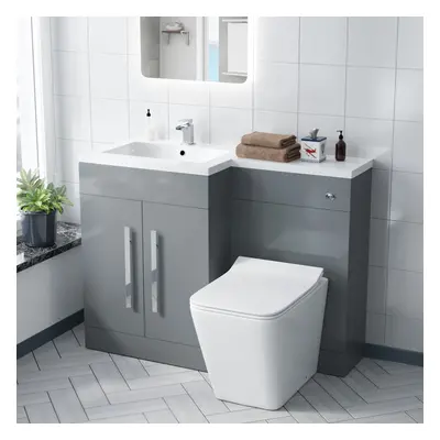 Nes Home Left Hand 1100mm Vanity Basin Unit, WC Unit & Elora Back To Wall Toilet Grey