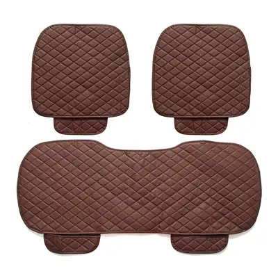 (Coffee) 3Pcs Car Seat Cover Universal PU Leather Protector Cushion Front Rear