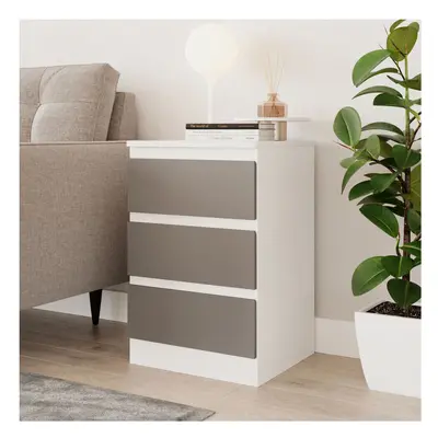 (White & Grey) Drawer Skagen High Wooden Bedroom Chest Cabinet No Handle Drawer Storage