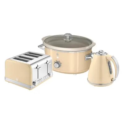 SWAN Retro Cream Kettle Slice Toaster & 3.5L Slow Cooker Set