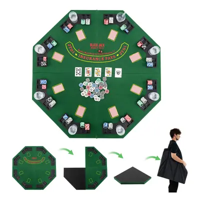 120cm 8-Player Foldable Poker Table Top w/Carrying Bag&Cup Holders-Green