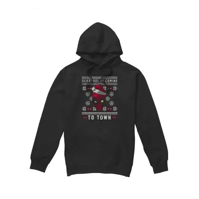 (S, Black) Deadpool Mens Coming To Town Hoodie