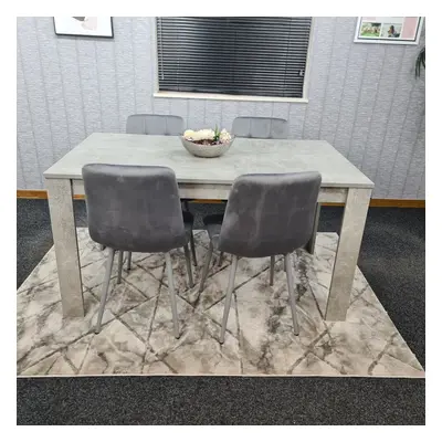 Dining Table Set Of Kitchen and Grey Tufted Velvet Chairs